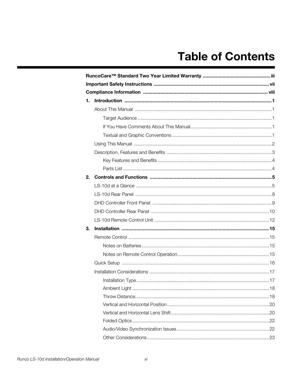 Runco LIGHTSTYLE LS-10D User Manual | Page 11 / 112