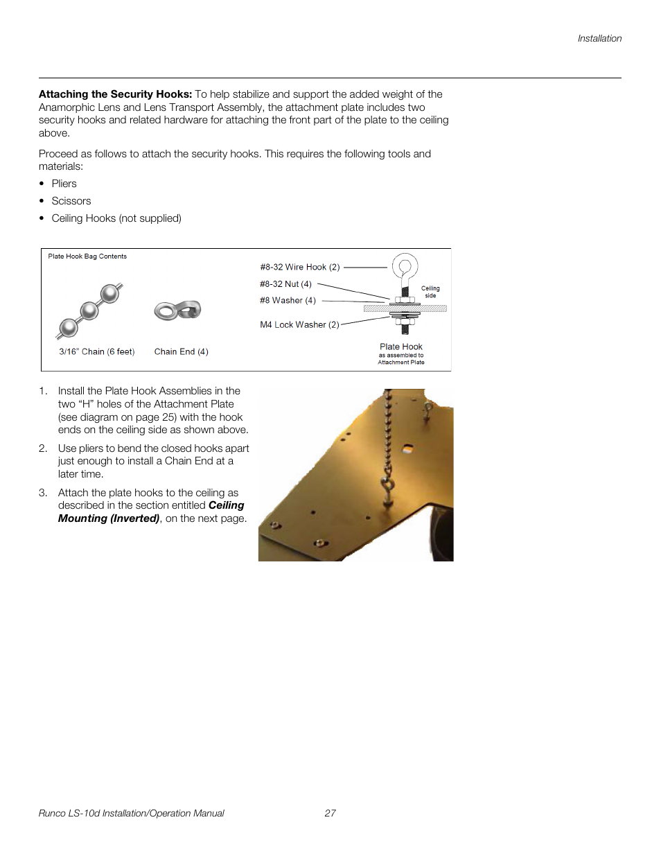 Attaching the security hooks, Pre l iminar y | Runco LIGHTSTYLE LS-10D User Manual | Page 43 / 112