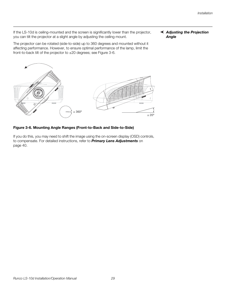 Adjusting the projection angle, Pre l iminar y | Runco LIGHTSTYLE LS-10D User Manual | Page 45 / 112