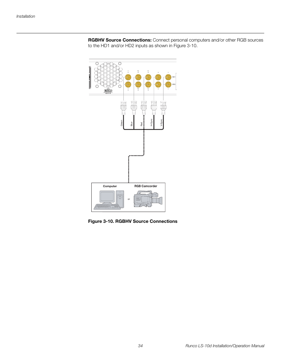 Rgbhv source connections, Figure 3-10 . rgbhv source connections, 10. rgbhv source connections | Pre l iminar y | Runco LIGHTSTYLE LS-10D User Manual | Page 50 / 112