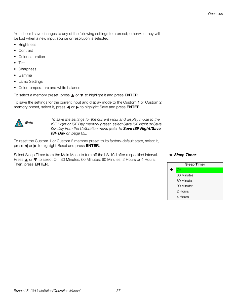 Sleep timer, Pre l iminar y | Runco LIGHTSTYLE LS-10D User Manual | Page 73 / 112