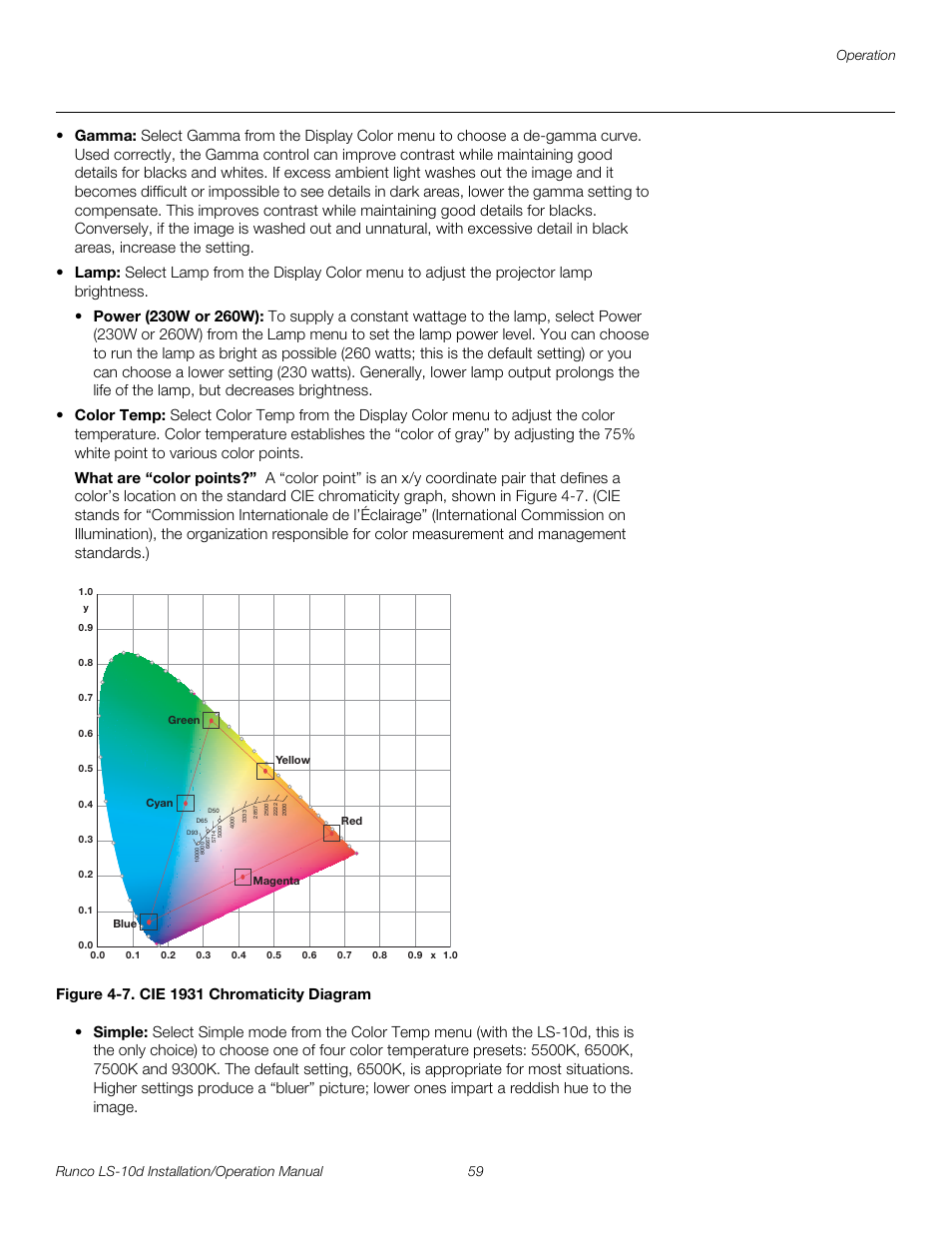 Figure 4-7 . cie 1931 chromaticity diagram, 7. cie 1931 chromaticity diagram, Pre l iminar y | Runco LIGHTSTYLE LS-10D User Manual | Page 75 / 112