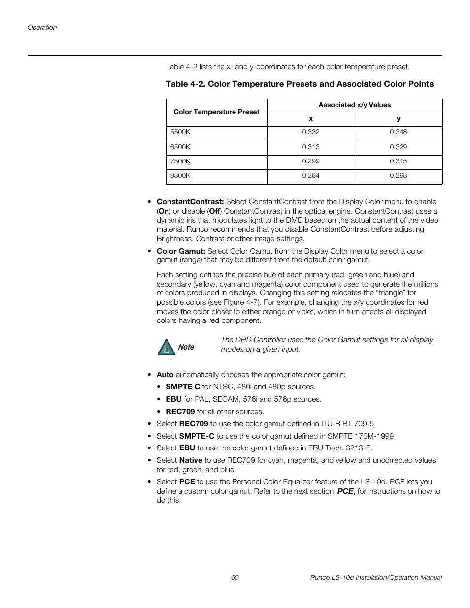 Constantcontrast, Constantcontrast t, Pre l iminar y | Runco LIGHTSTYLE LS-10D User Manual | Page 76 / 112