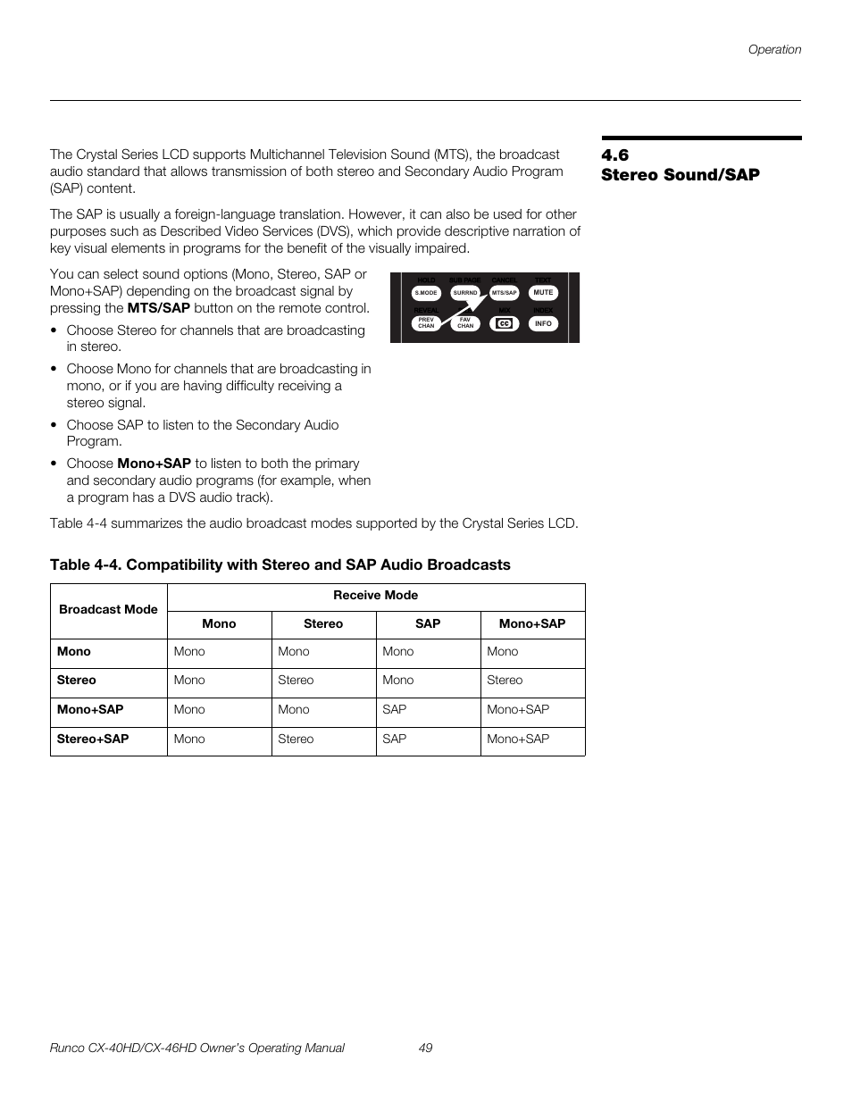 6 stereo sound/sap, Stereo sound/sap, Pre l iminar y | Runco CX-46HD User Manual | Page 59 / 76