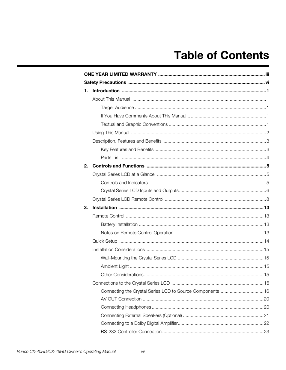 Runco CX-46HD User Manual | Page 7 / 76