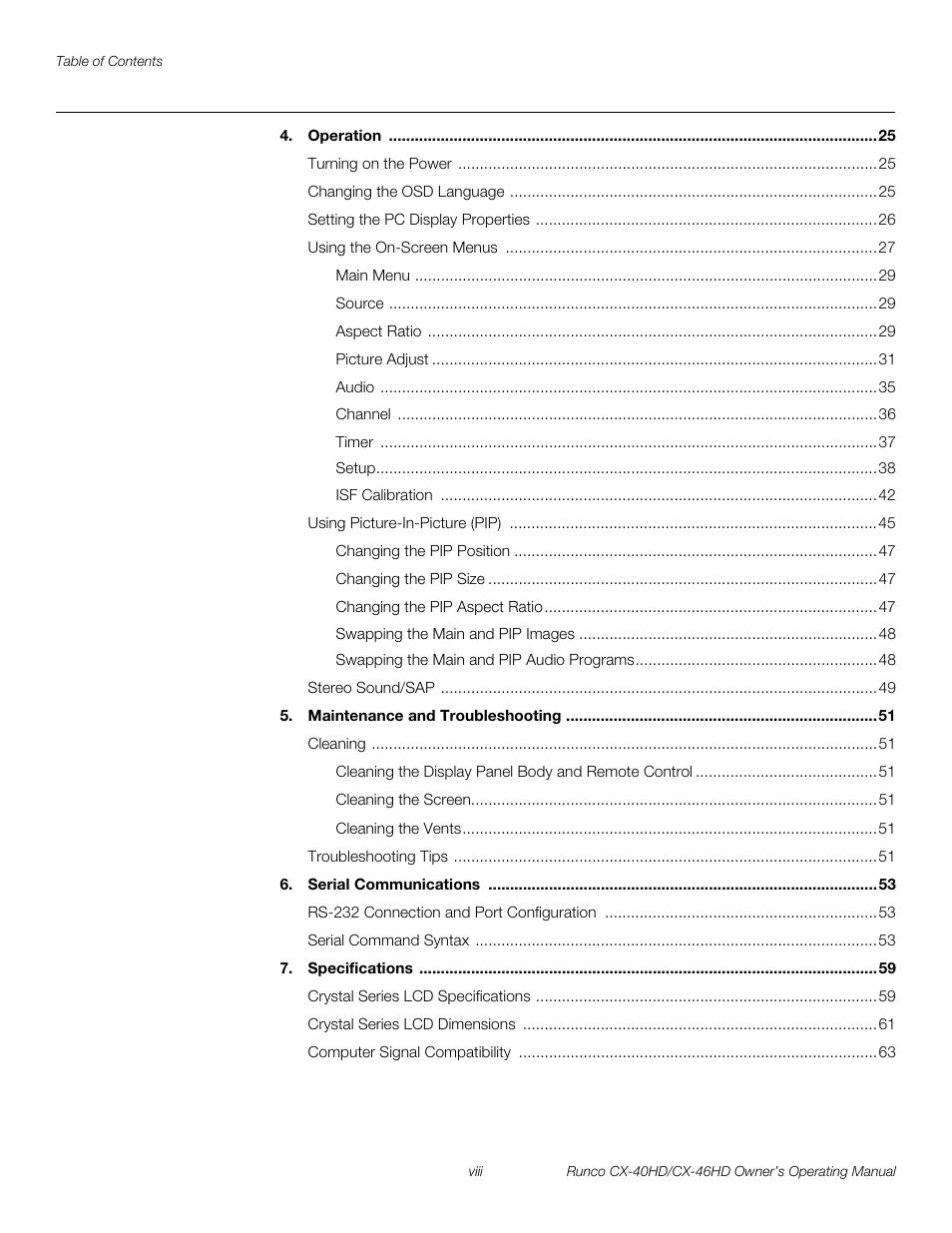 Pre l iminar y | Runco CX-46HD User Manual | Page 8 / 76