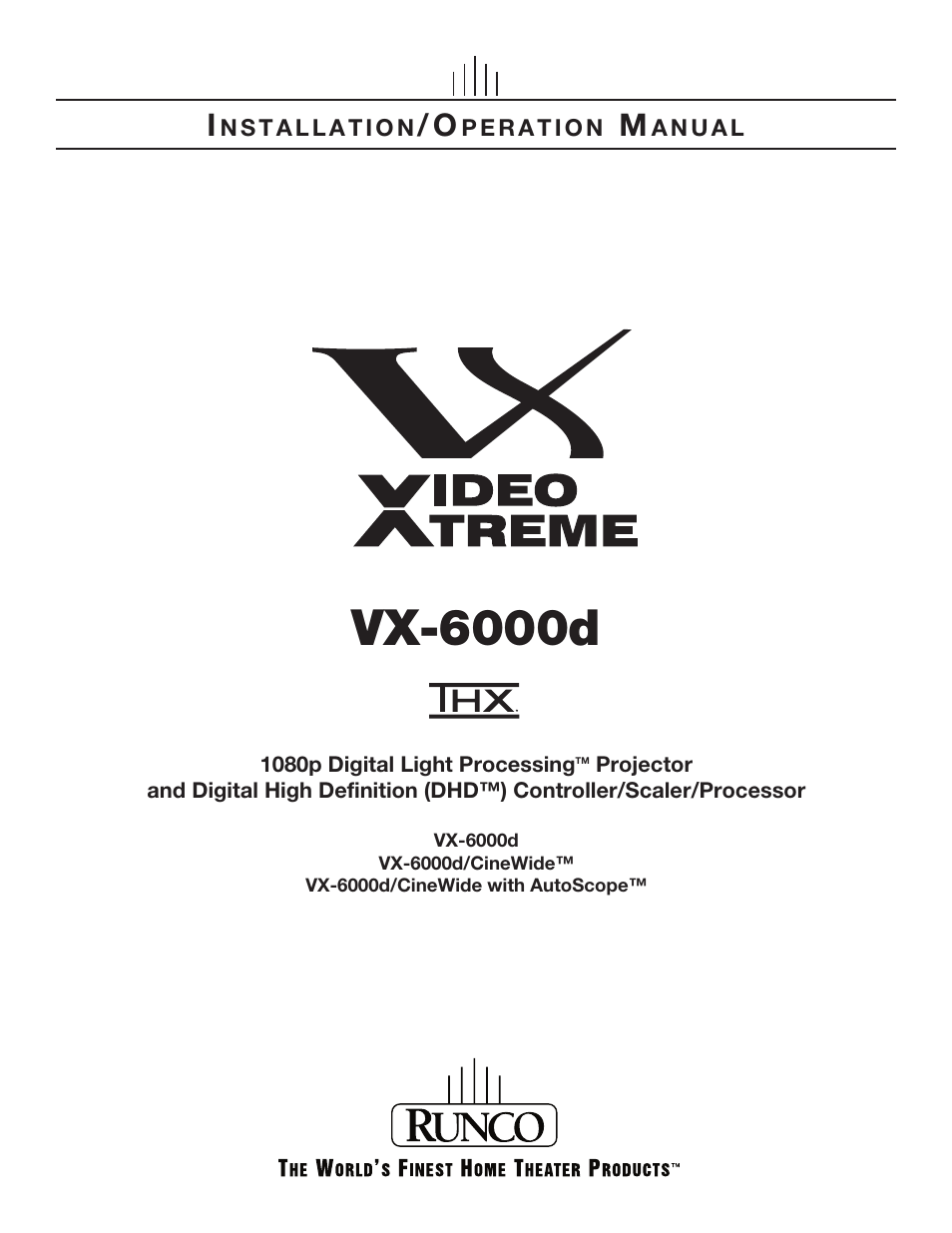 Runco CINEWIDE VX-6000D User Manual | 112 pages