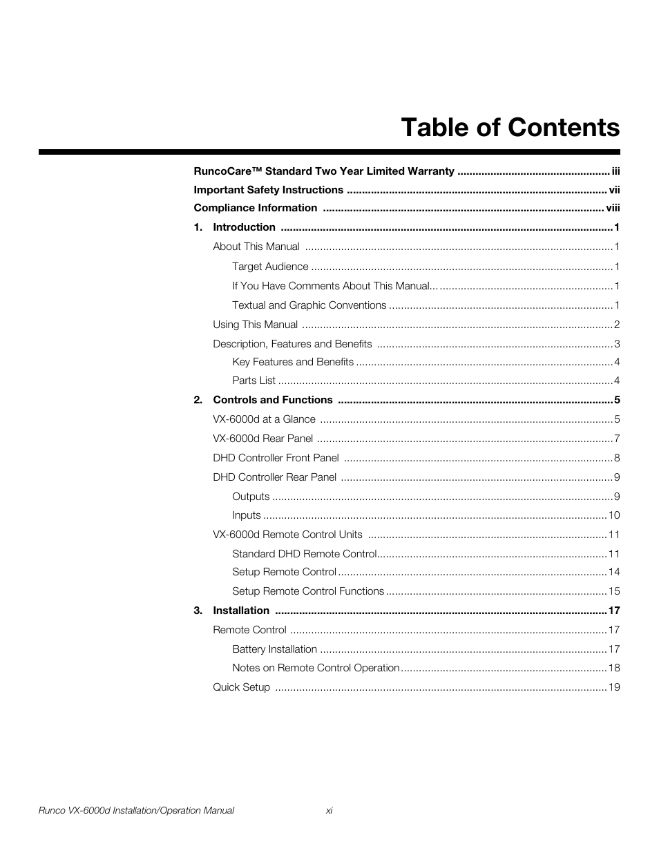 Runco CINEWIDE VX-6000D User Manual | Page 11 / 112