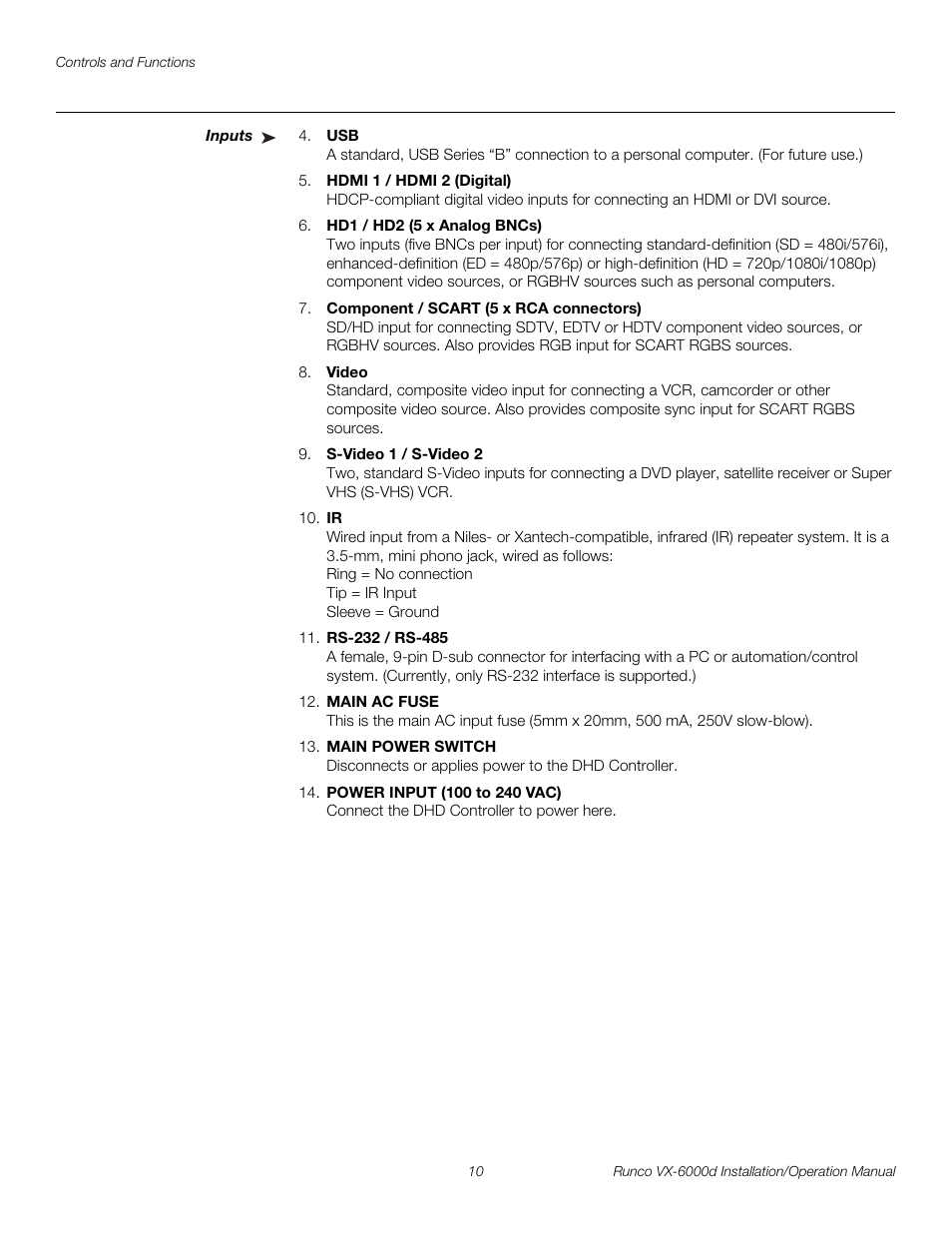 Inputs, Pre l iminar y | Runco CINEWIDE VX-6000D User Manual | Page 26 / 112