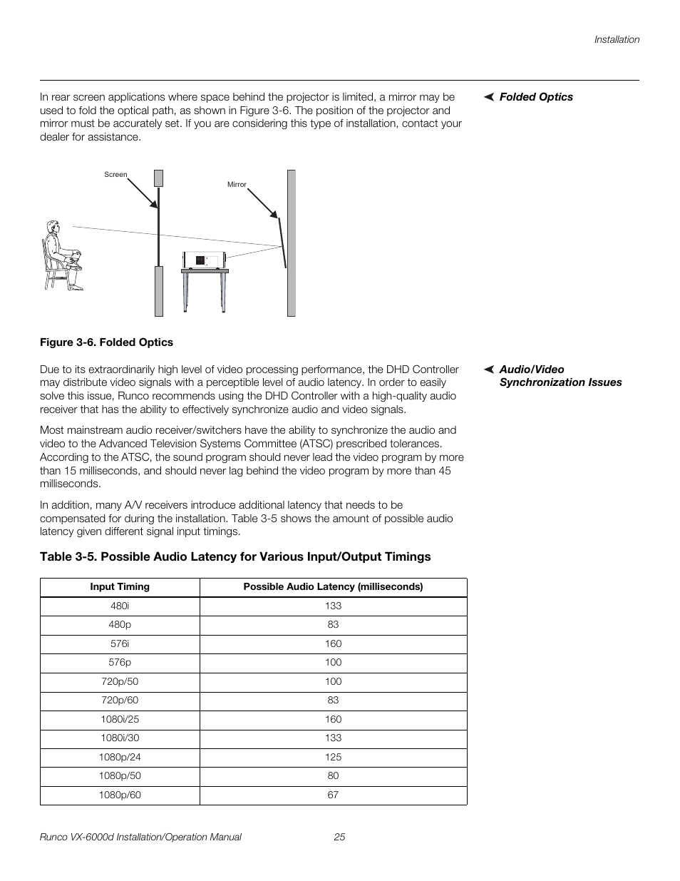 Folded optics, Figure 3-6 . folded optics, Audio/video synchronization issues | 6. folded optics, Pre l iminar y | Runco CINEWIDE VX-6000D User Manual | Page 41 / 112