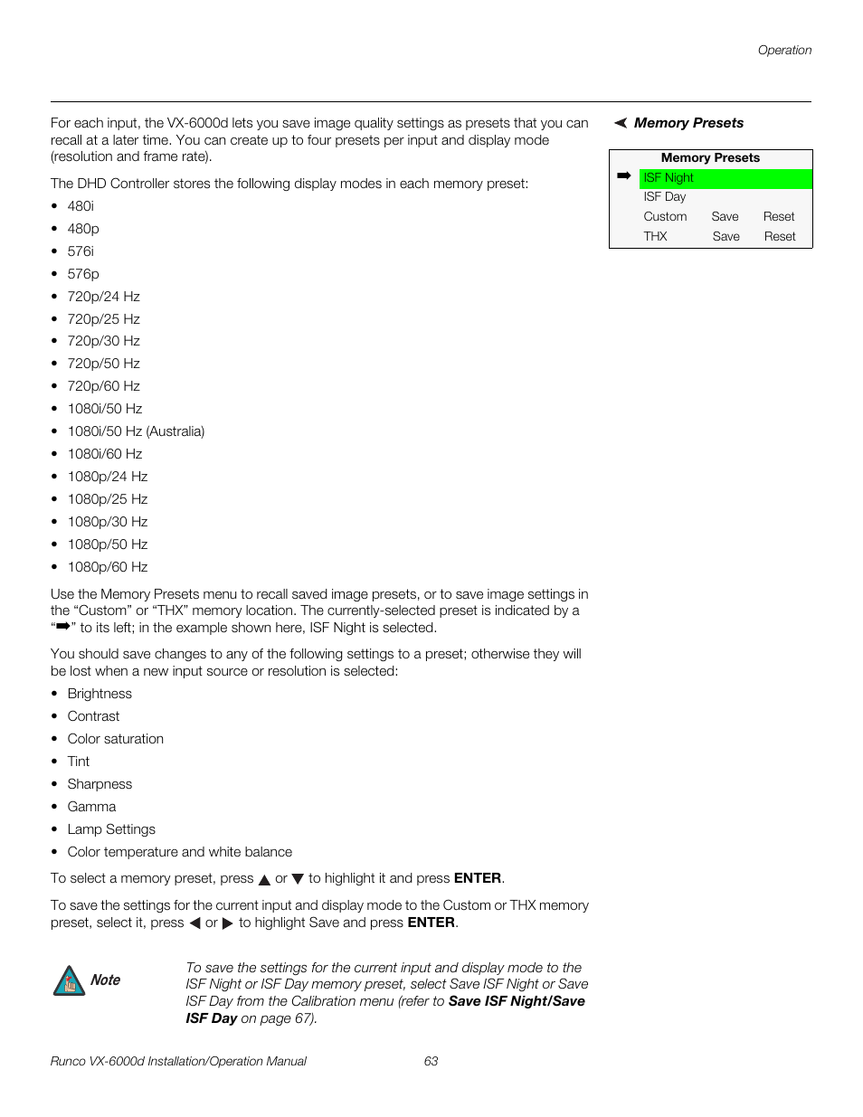 Memory presets, Pre l iminar y | Runco CINEWIDE VX-6000D User Manual | Page 79 / 112