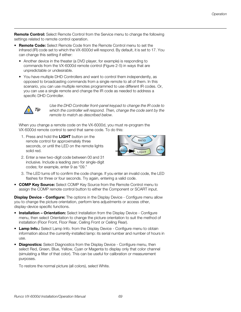 Remote control, Display device - configure, Diagnostics an | E diagnostics, Diagnostics, Pre l iminar y | Runco CINEWIDE VX-6000D User Manual | Page 85 / 112