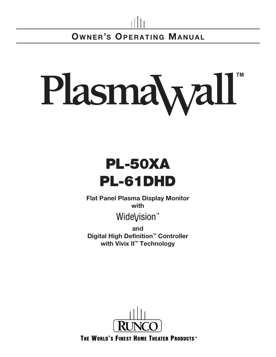 Runco PL-61DHD User Manual | 68 pages