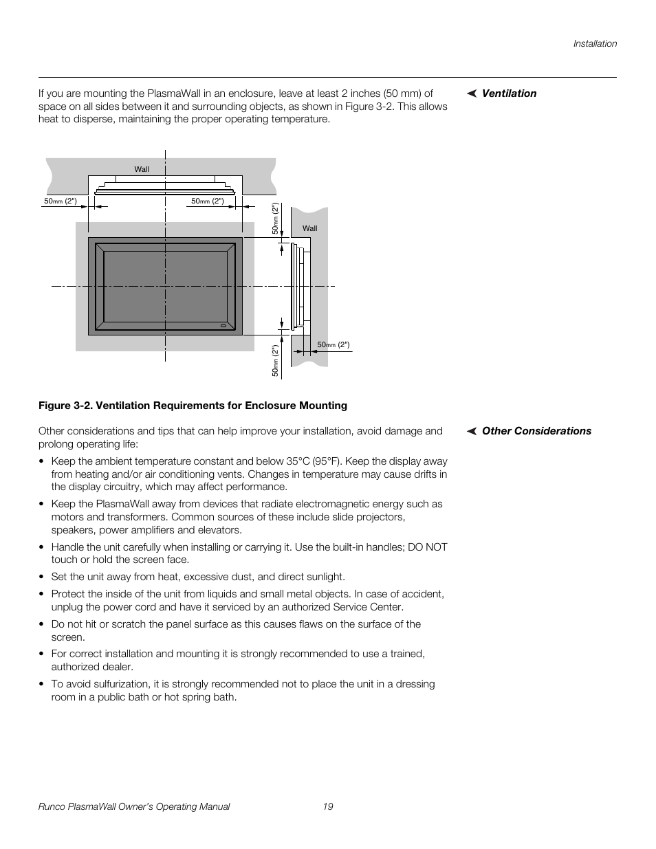 Ventilation, Other considerations, 2. ventilation requirements for enclosure mounting | Pre l iminar y | Runco PL-61DHD User Manual | Page 29 / 68