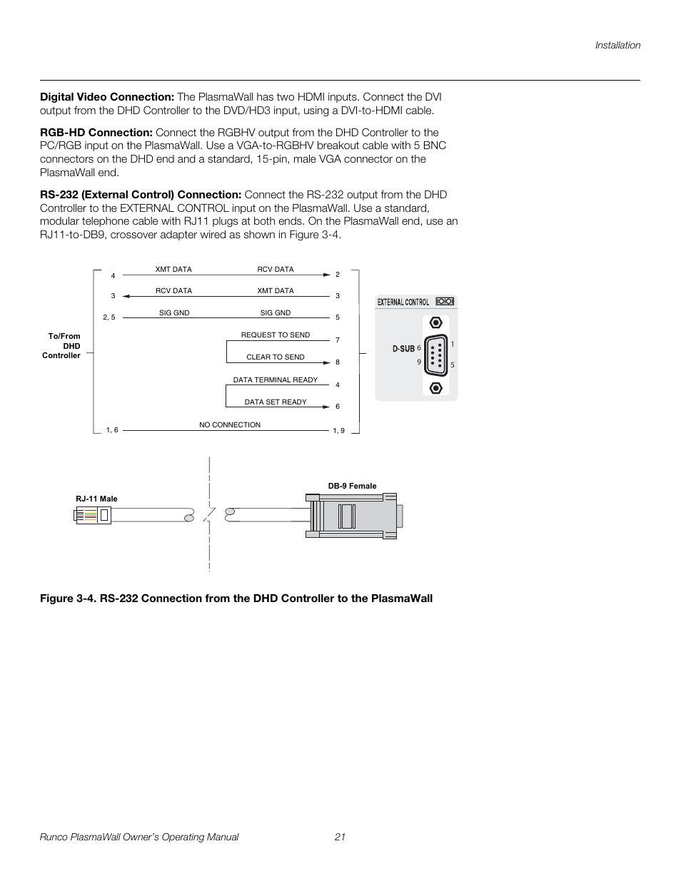 Digital video connection, Rgb-hd connection, Rs-232 (external control) connection | Pre l iminar y | Runco PL-61DHD User Manual | Page 31 / 68