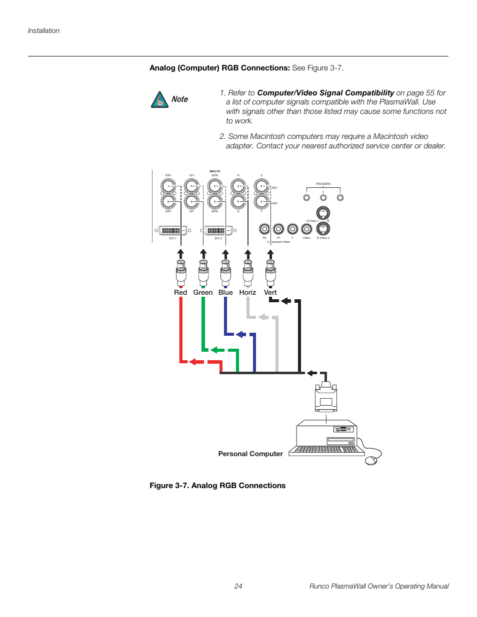 Analog (computer) rgb connections, Figure 3-7 . analog rgb connections, 7. analog rgb connections | Pre l iminar y | Runco PL-61DHD User Manual | Page 34 / 68