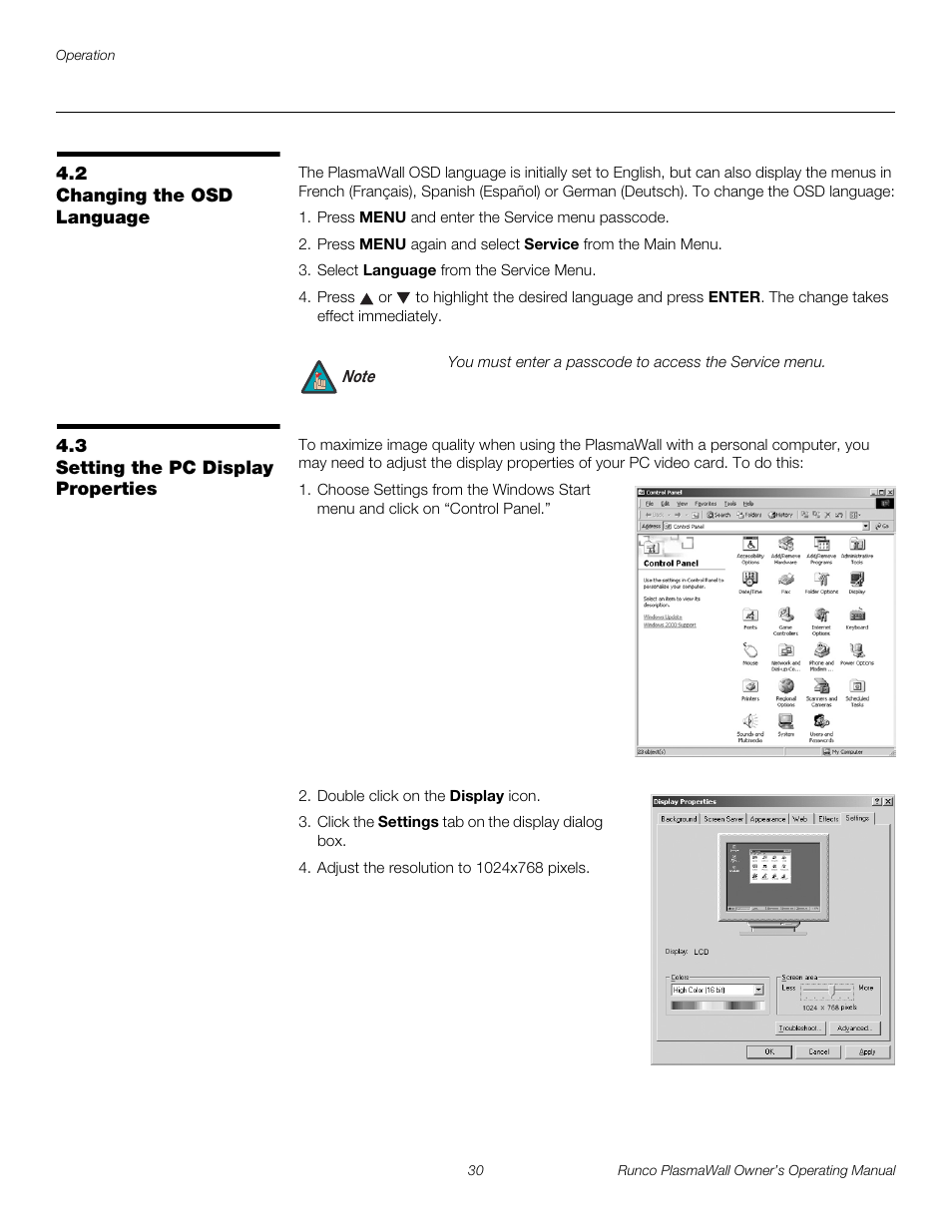 2 changing the osd language, 3 setting the pc display properties, Changing the osd language | Setting the pc display properties, Iminar, Pre l iminar y | Runco PL-61DHD User Manual | Page 40 / 68