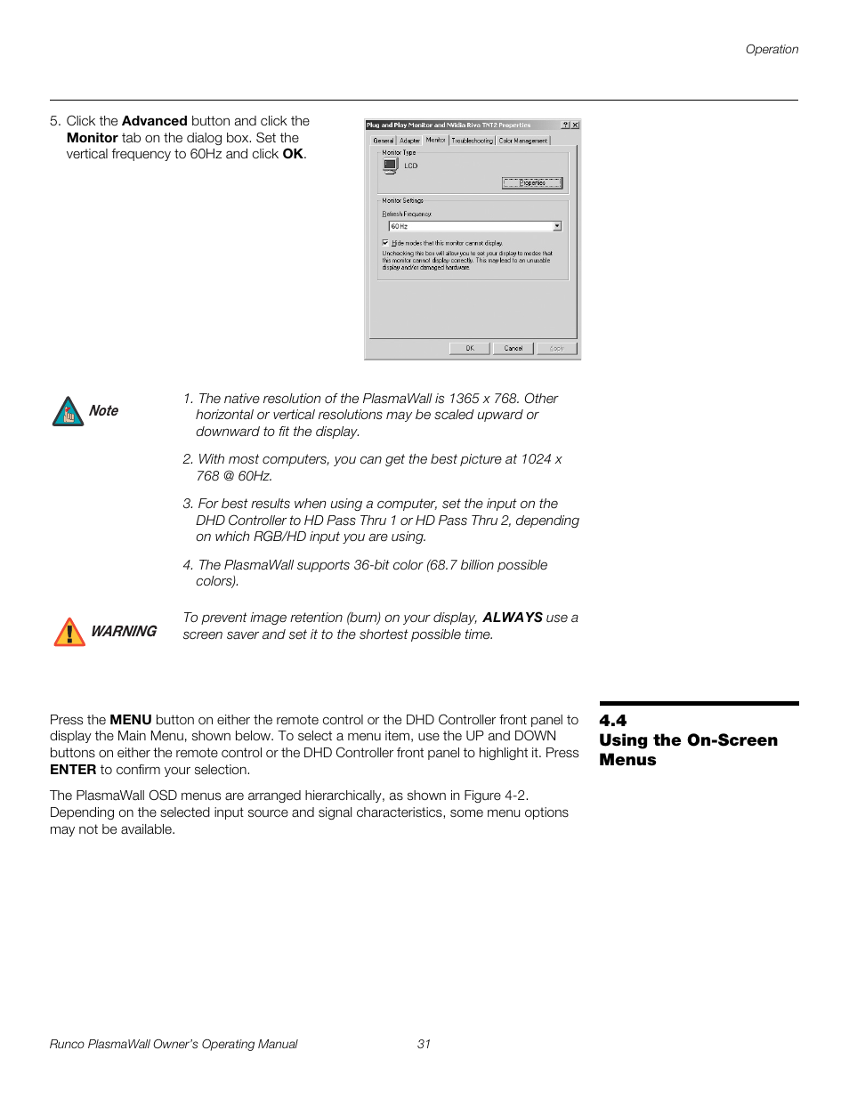 4 using the on-screen menus, Using the on-screen menus, Pre l iminar y | Runco PL-61DHD User Manual | Page 41 / 68