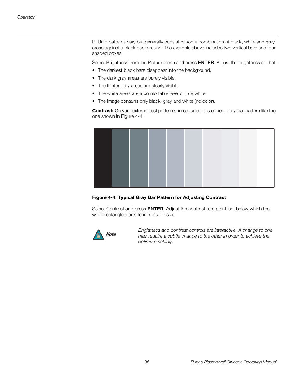 Contrast, 4. typical gray bar pattern for adjusting contrast, Pre l iminar y | Runco PL-61DHD User Manual | Page 46 / 68