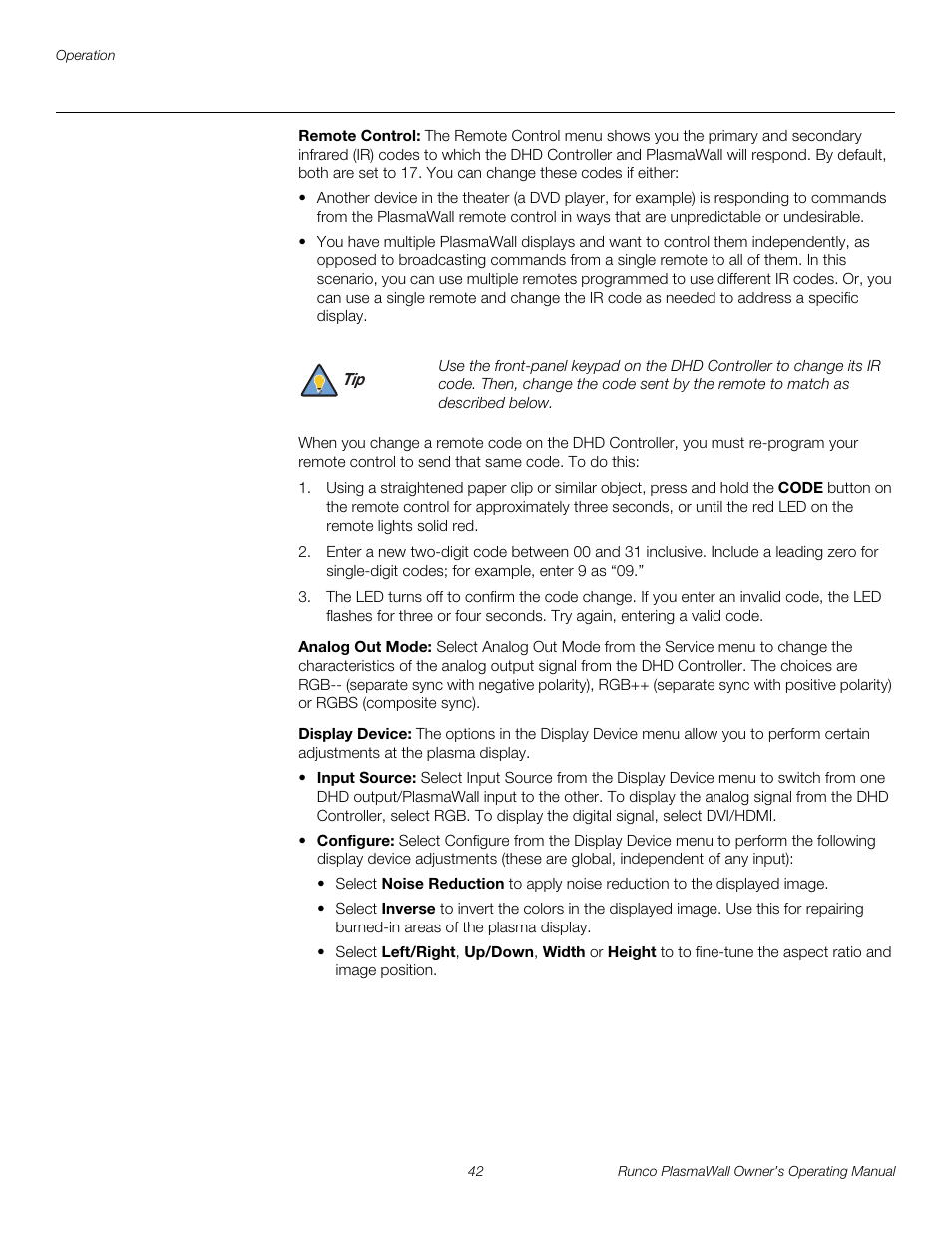 Remote control, Analog out mode, Display device | Display, Pre l iminar y | Runco PL-61DHD User Manual | Page 52 / 68