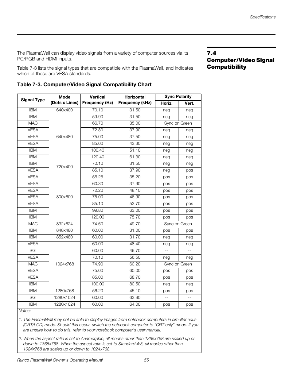 4 computer/video signal compatibility, Computer/video signal compatibility, Fer to | Pre l iminar y | Runco PL-61DHD User Manual | Page 65 / 68