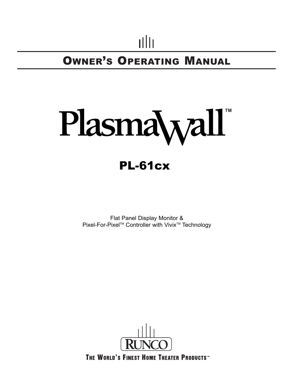 Runco PL-61CX User Manual | 76 pages