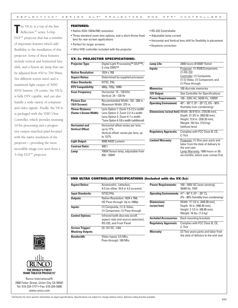 Runco VX-3C User Manual | Page 2 / 2