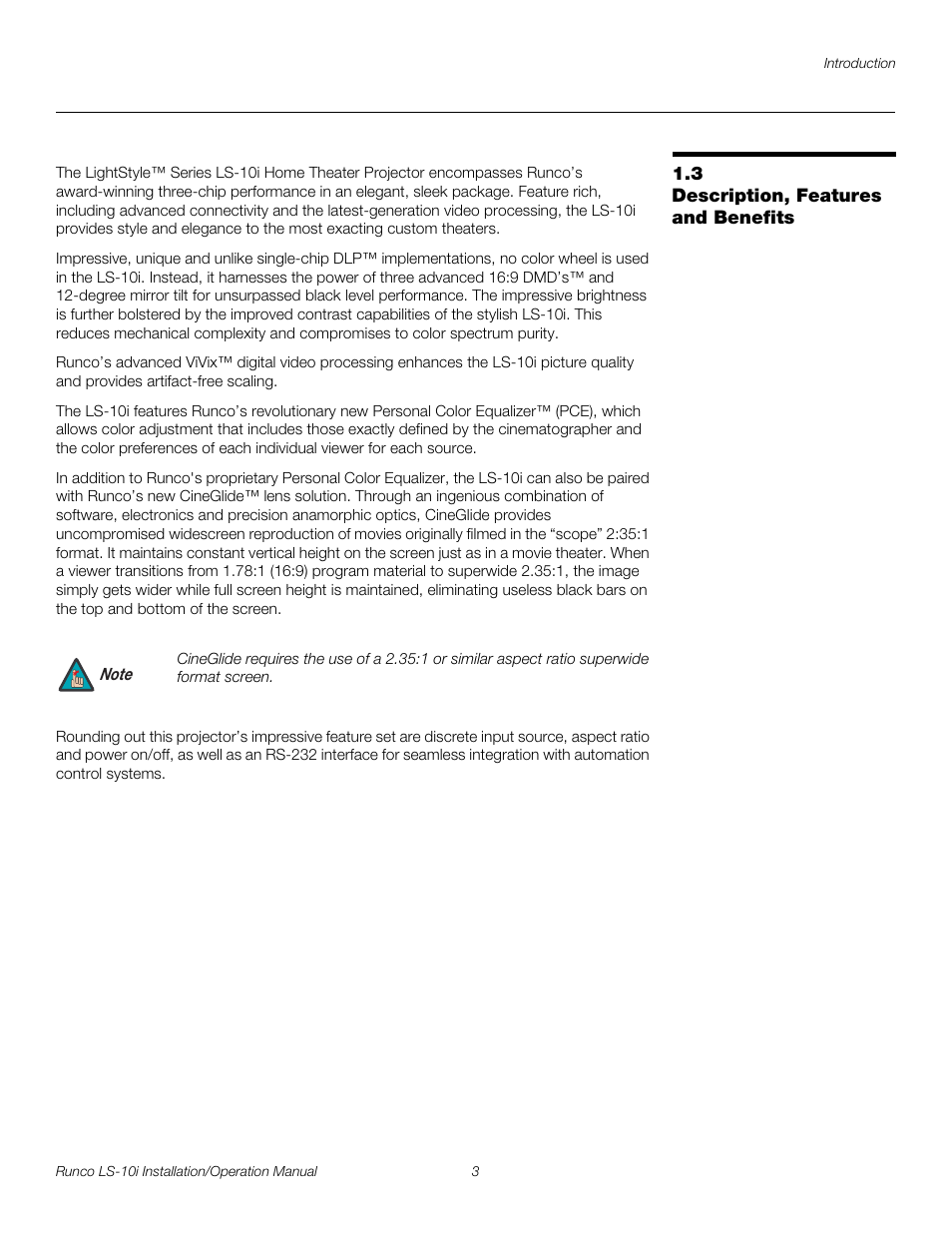 3 description, features and benefits, Description, features and benefits, Pre l iminar y | Runco LIGHTSTYLE LS-10I User Manual | Page 19 / 112