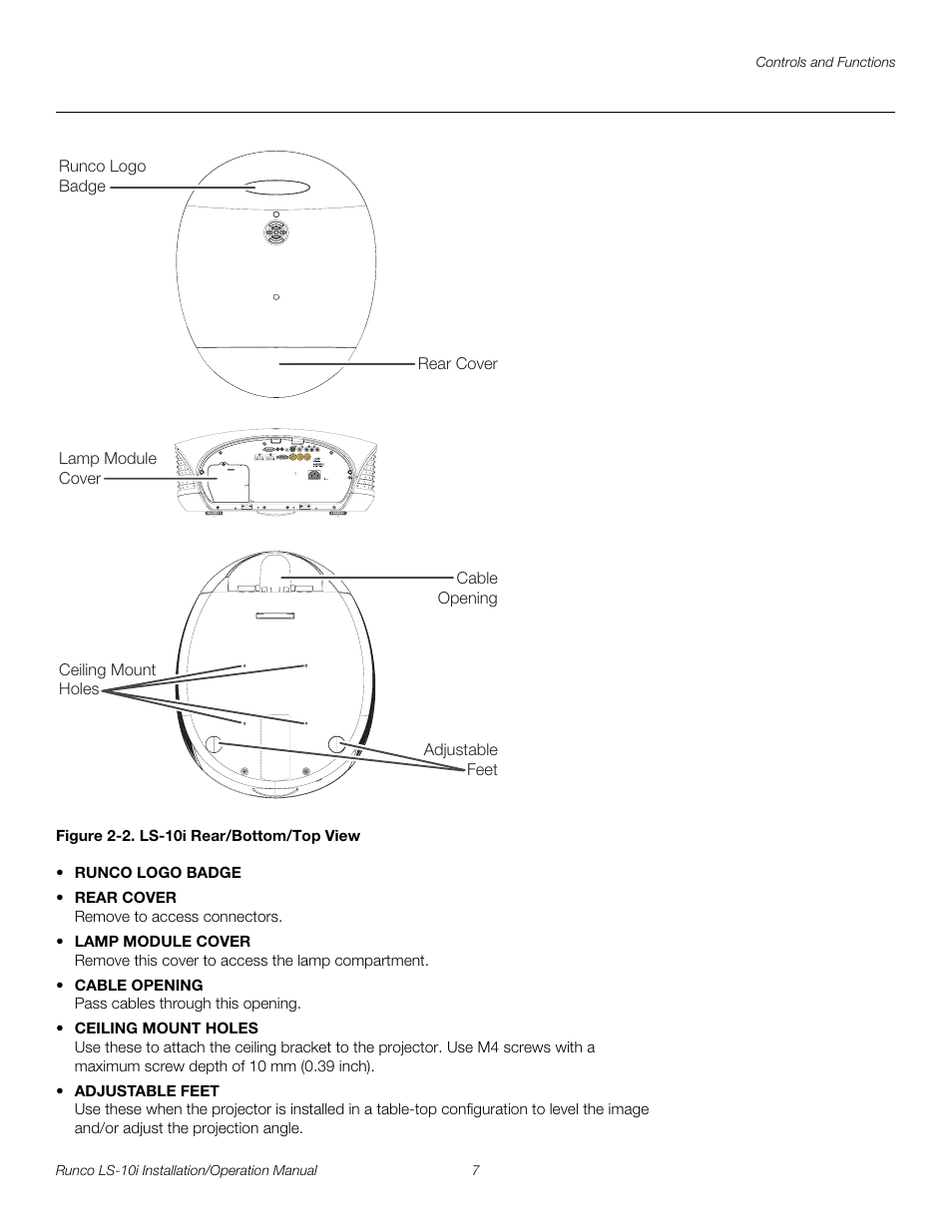 Figure 2-2 . ls-10i rear/bottom/top view, 2. ls-10i rear/bottom/top view, Pre l iminar y | Runco LIGHTSTYLE LS-10I User Manual | Page 23 / 112