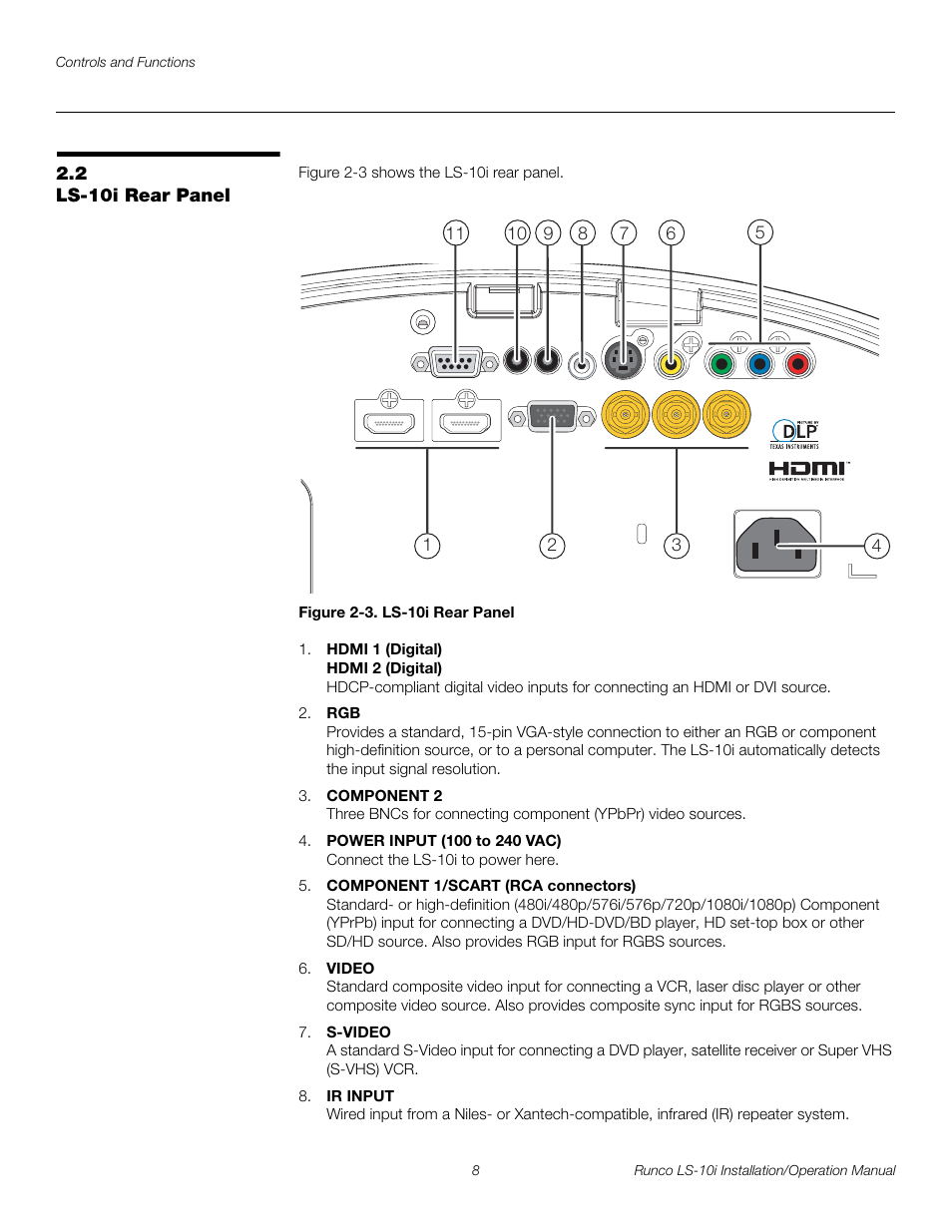 2 ls-10i rear panel, Figure 2-3 . ls-10i rear panel, Ls-10i rear panel | 3. ls-10i rear panel, Pre l iminar y | Runco LIGHTSTYLE LS-10I User Manual | Page 24 / 112