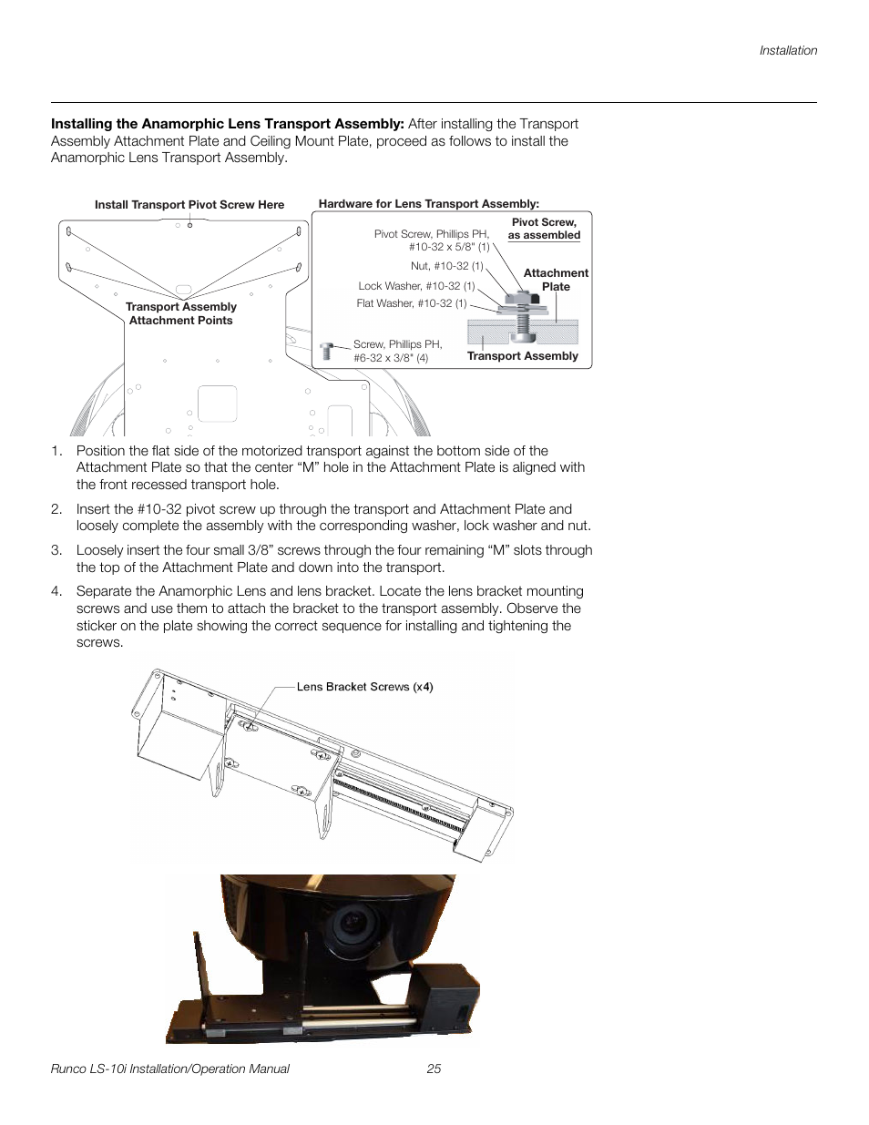 Installing the anamorphic lens transport assembly, Pre l iminar y | Runco LIGHTSTYLE LS-10I User Manual | Page 41 / 112