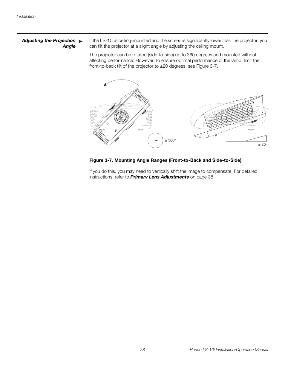 Adjusting the projection angle, Pre l iminar y | Runco LIGHTSTYLE LS-10I User Manual | Page 44 / 112