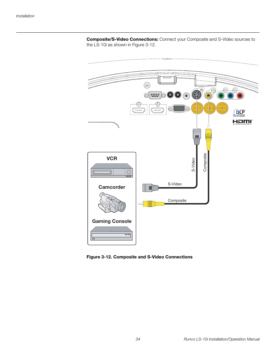 Composite/s-video connections, Figure 3-12 . composite and s-video connections, 12. composite and s-video connections | Pre l iminar y | Runco LIGHTSTYLE LS-10I User Manual | Page 50 / 112