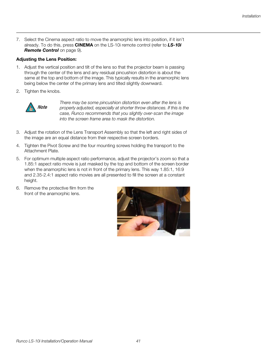 Adjusting the lens position, Pre l iminar y | Runco LIGHTSTYLE LS-10I User Manual | Page 57 / 112