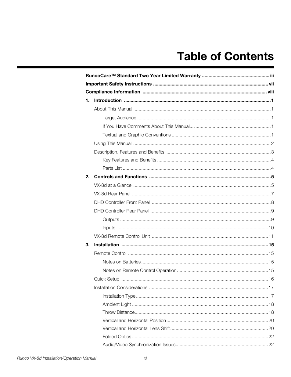 Runco VIDEOXTREME VX-8D User Manual | Page 11 / 108