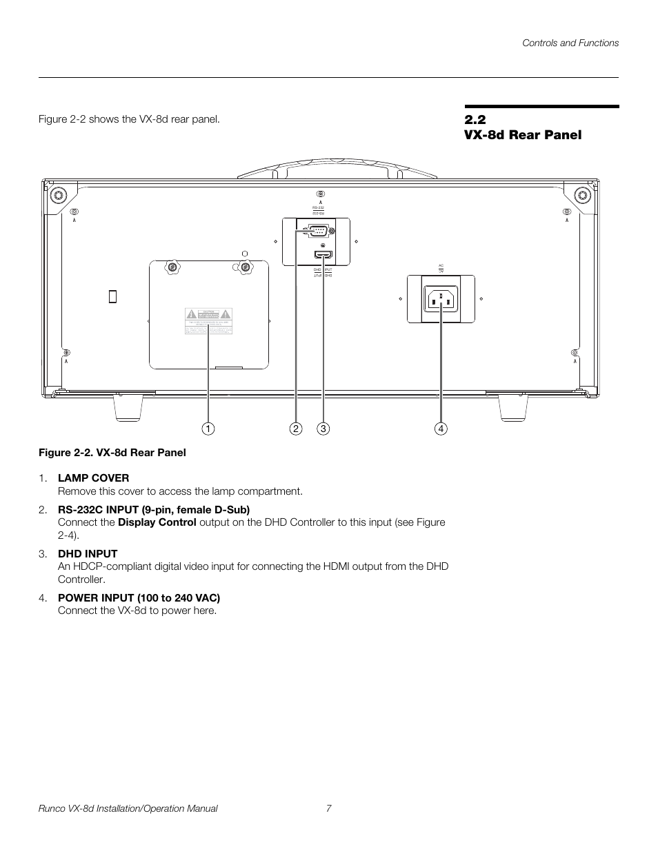 2 vx-8d rear panel, Figure 2-2 . vx-8d rear panel, Vx-8d rear panel | 2. vx-8d rear panel, Pre l iminar y | Runco VIDEOXTREME VX-8D User Manual | Page 23 / 108