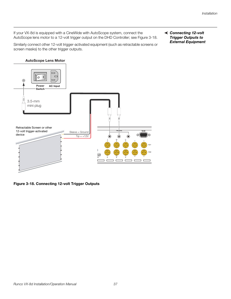 Figure 3-18 . connecting 12-volt trigger outputs, 18. connecting 12-volt trigger outputs, Pre l iminar y | Runco VIDEOXTREME VX-8D User Manual | Page 53 / 108