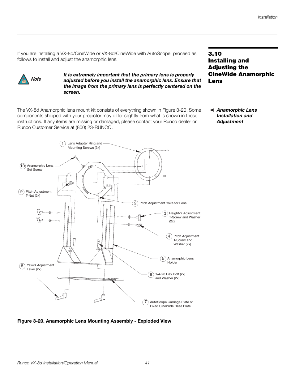 Anamorphic lens installation and adjustment, Pre l iminar y | Runco VIDEOXTREME VX-8D User Manual | Page 57 / 108