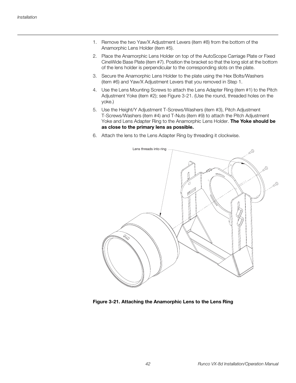 21. attaching the anamorphic lens to the lens ring, Pre l iminar y | Runco VIDEOXTREME VX-8D User Manual | Page 58 / 108