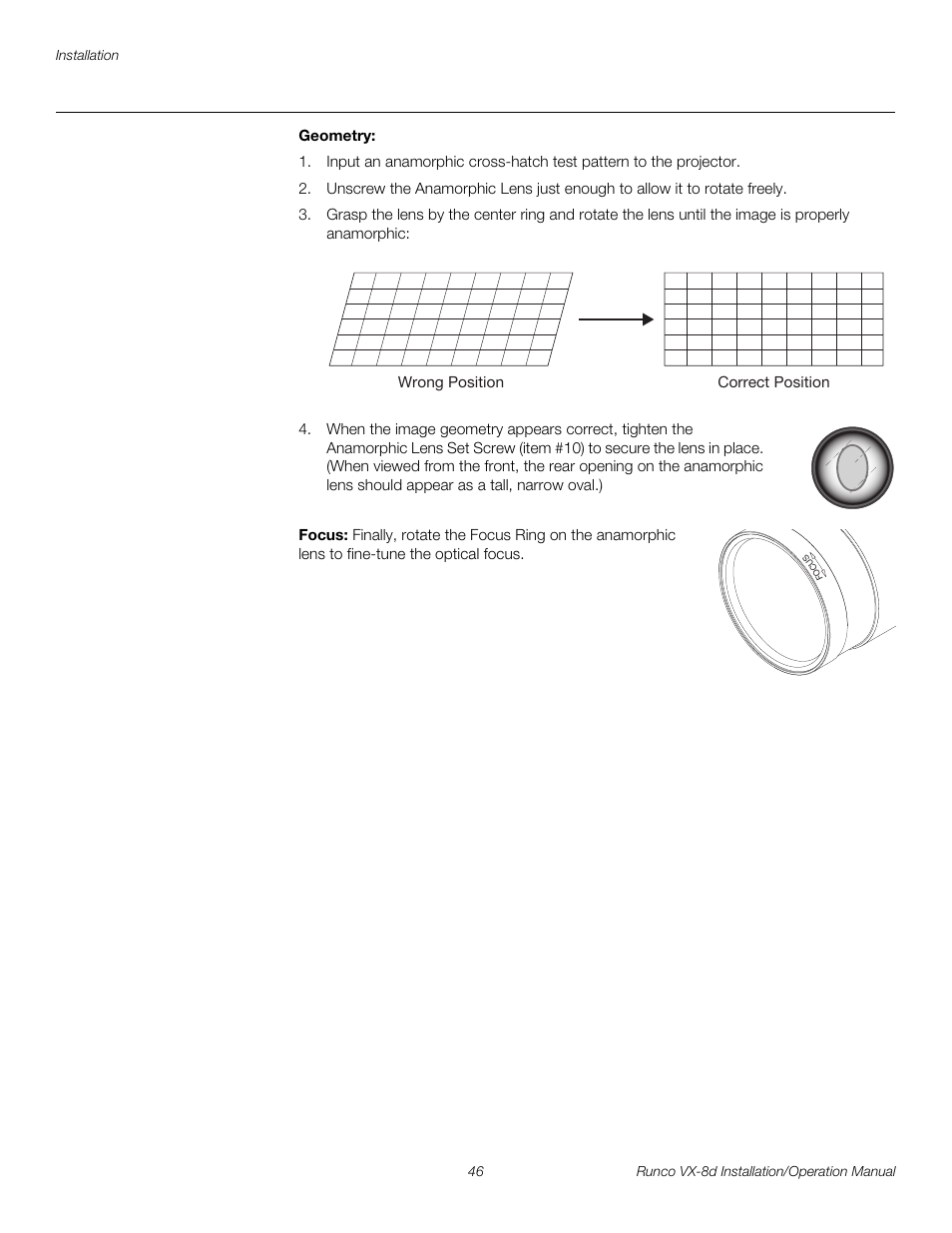 Geometry, Focus, Pre l iminar y | Runco VIDEOXTREME VX-8D User Manual | Page 62 / 108