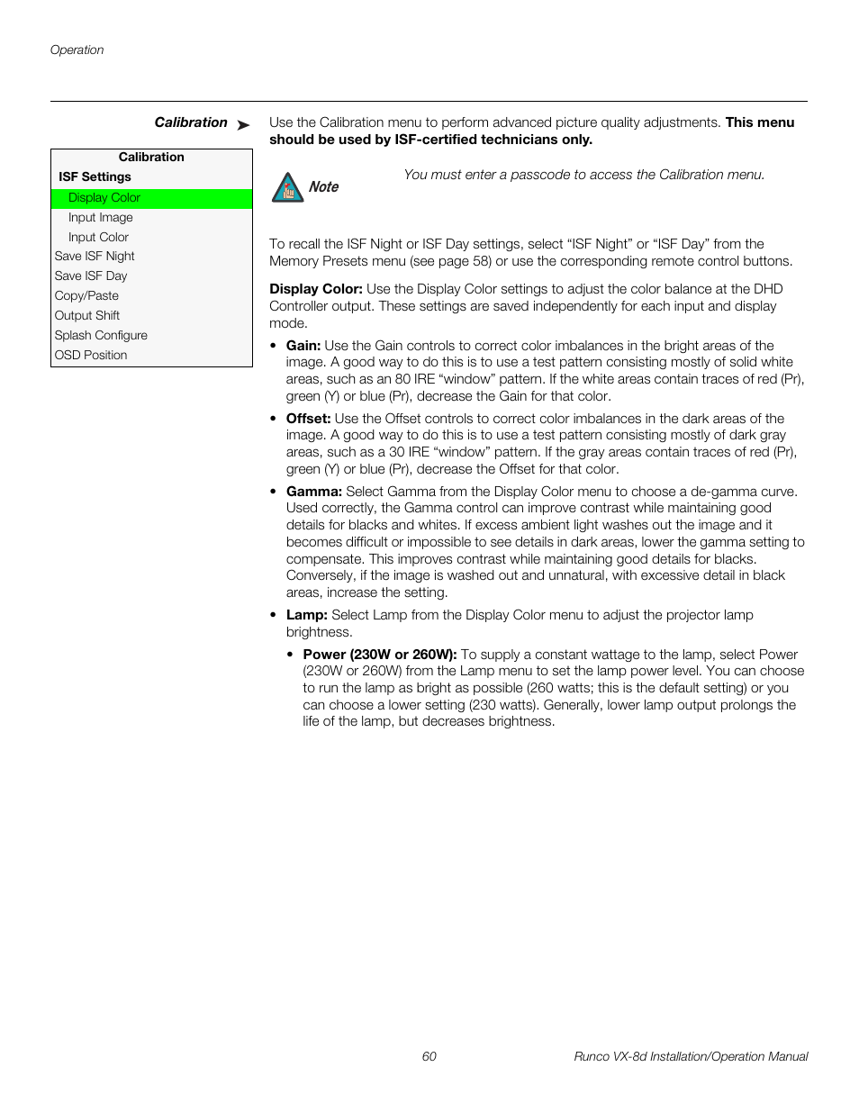 Calibration, Display color, Pre l iminar y | Runco VIDEOXTREME VX-8D User Manual | Page 76 / 108