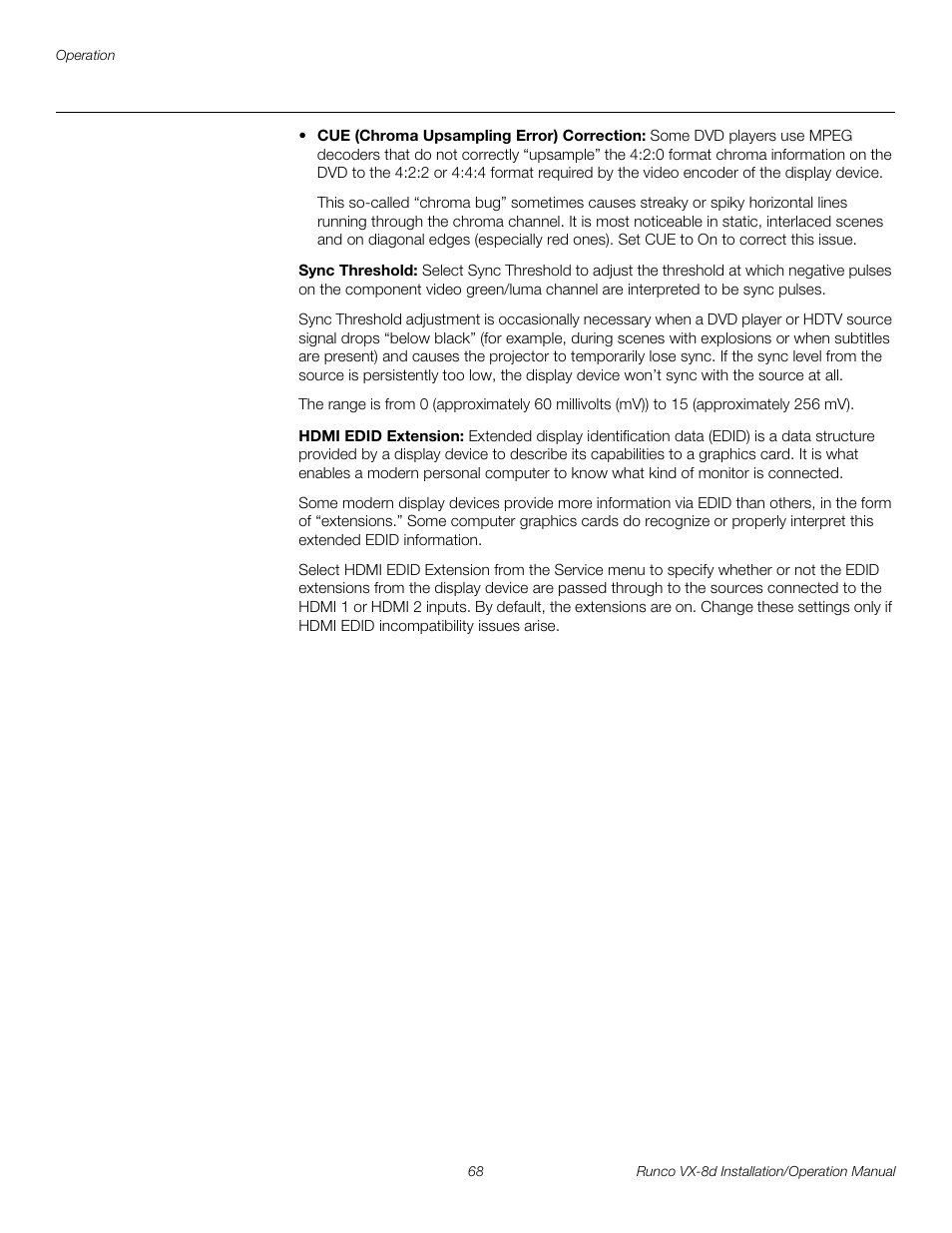 Sync threshold, Hdmi edid extension, Pre l iminar y | Runco VIDEOXTREME VX-8D User Manual | Page 84 / 108