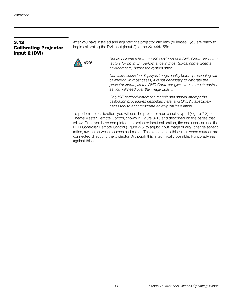 12 calibrating projector input 2 (dvi), Calibrating projector input 2 (dvi), Pre l iminar y | Runco 1080p User Manual | Page 56 / 114