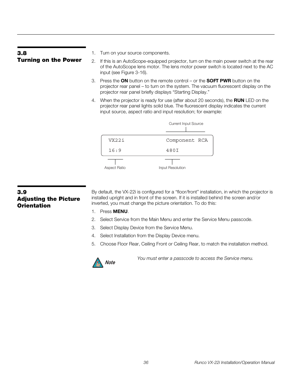 8 turning on the power, 9 adjusting the picture orientation, Turning on the power | Adjusting the picture orientation, Pre l iminar y | Runco VIDEO XTREME VX-22I User Manual | Page 50 / 88