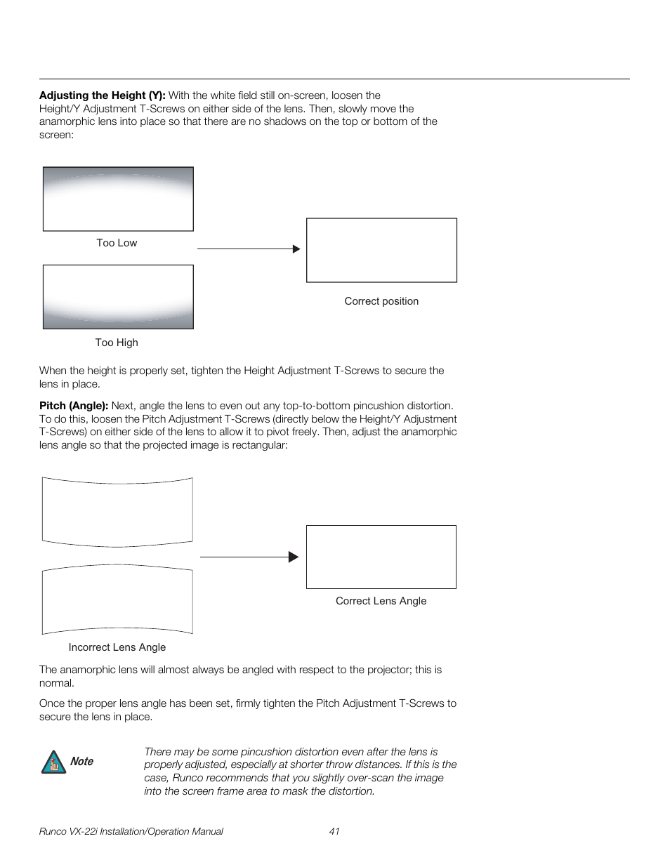 Adjusting the height (y), Pitch (angle), Pre l iminar y | Runco VIDEO XTREME VX-22I User Manual | Page 55 / 88