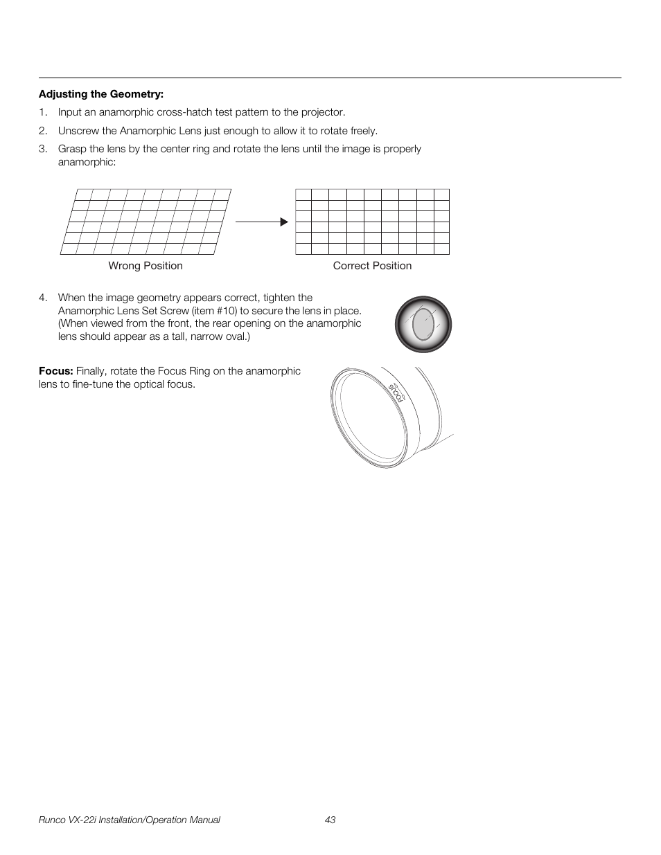 Adjusting the geometry, Focus, Pre l iminar y | Runco VIDEO XTREME VX-22I User Manual | Page 57 / 88