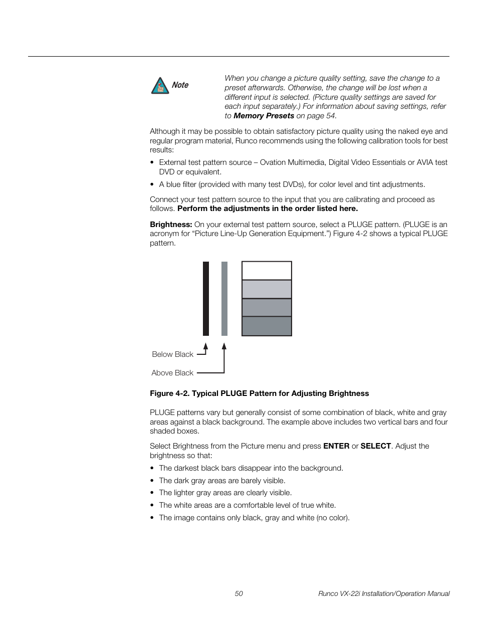 Brightness, 2. typical pluge pattern for adjusting brightness, Pre l iminar y | Runco VIDEO XTREME VX-22I User Manual | Page 64 / 88