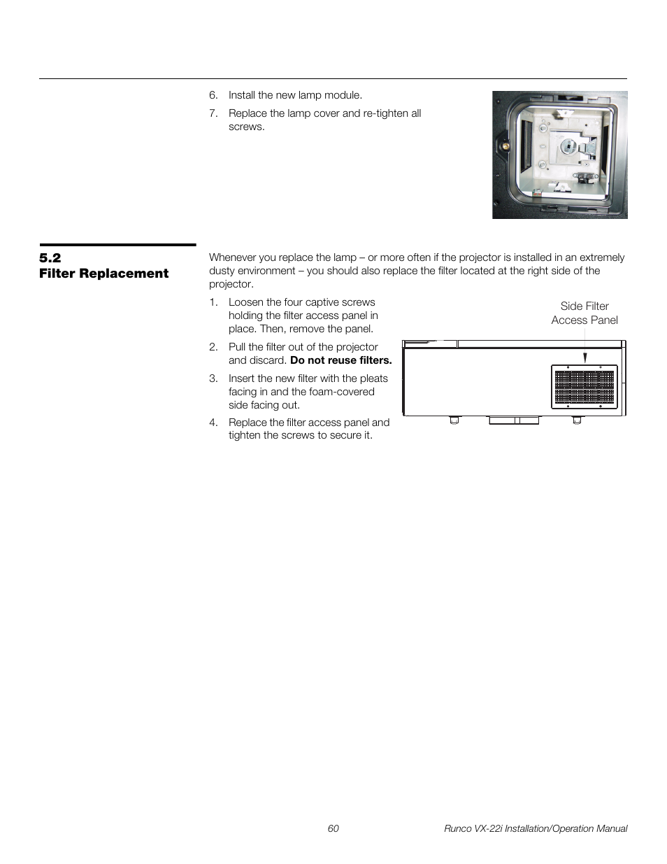 2 filter replacement, Filter replacement, Pre l iminar y | Runco VIDEO XTREME VX-22I User Manual | Page 74 / 88