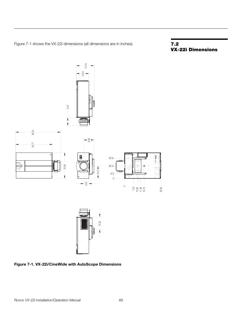 2 vx-22i dimensions, Vx-22i dimensions, 1. vx-22i/cinewide with autoscope dimensions | Pre l iminar y | Runco VIDEO XTREME VX-22I User Manual | Page 83 / 88