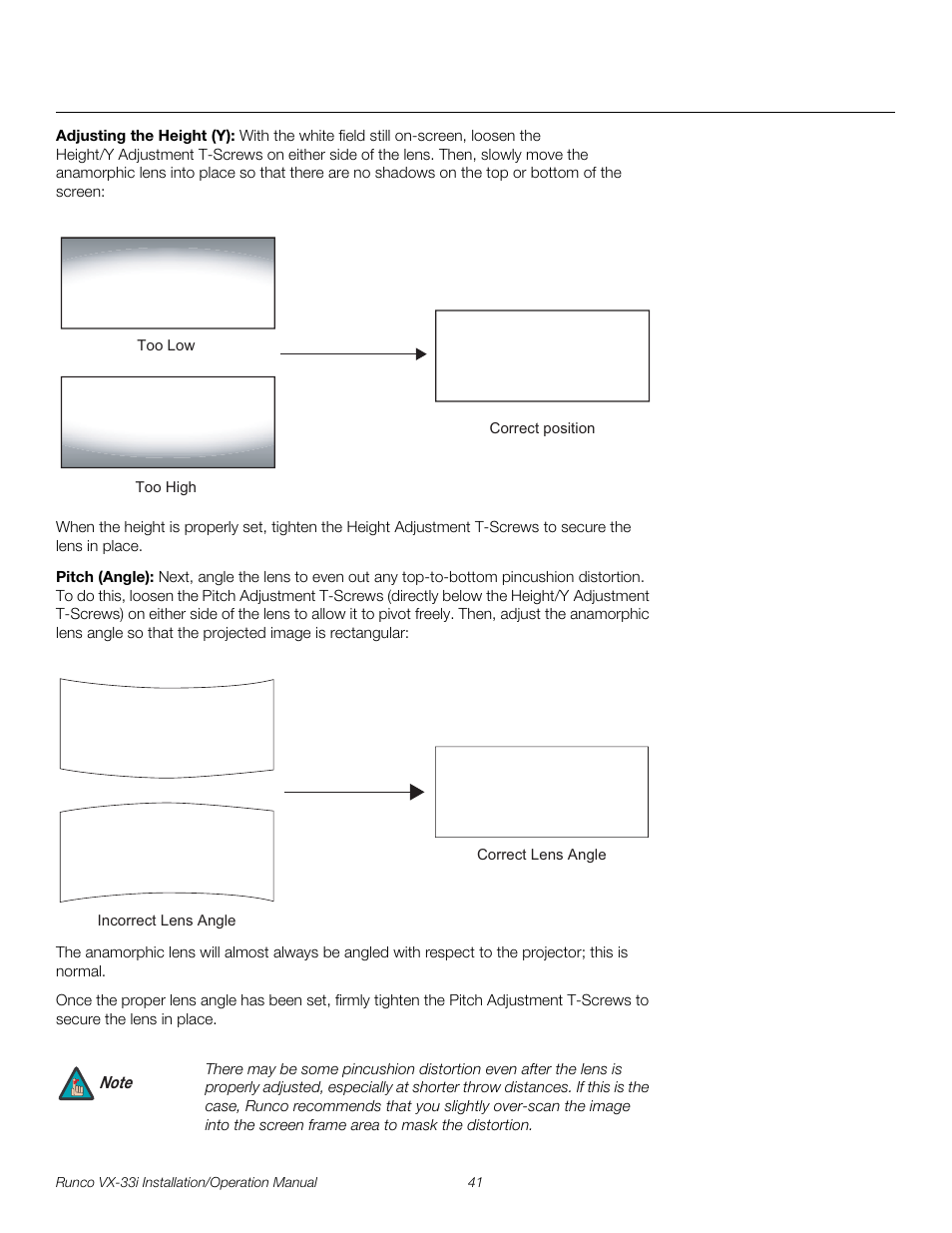 Adjusting the height (y), Pitch (angle), Pre l iminar y | Runco VIDEO XTREME VX-33I User Manual | Page 57 / 92